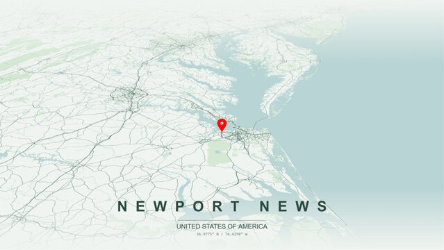 Modern minimalist vector map of Newport News, Virginia, USA. High-quality scalable illustration of Newport News grid, James River waterfront layout for posters design.