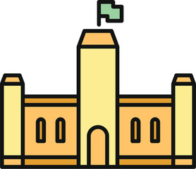 Fototapeta premium Castle architecture featuring a central tower and battlements with a flag