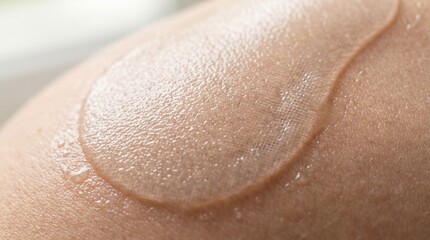 Fototapeta premium Close-up macro shot of clear gel serum with fine bubbles and texture on human skin, skincare and cosmetic concept
