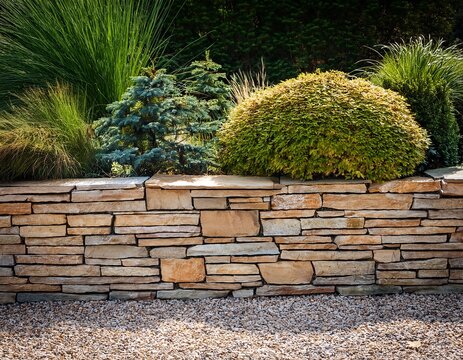 stone wall retaining wall garden landscape design