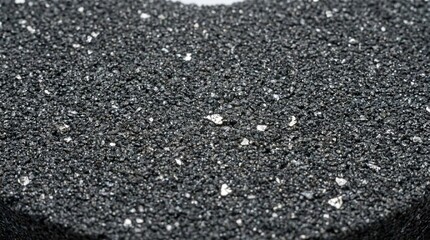 Fototapeta premium Close-up macro shot of coarse dark gray abrasive sandpaper texture with visible grit and reflective particles