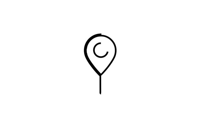 Black Map Pin Location with Refresh Arrow Icon Animation Line Drawing Reveal and Outro Repeated Cycle Loop - Transparent Background Alpha Channel Included
