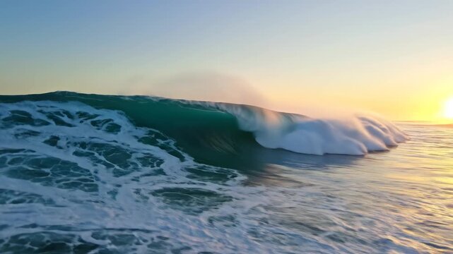 Large ocean wave at sunset