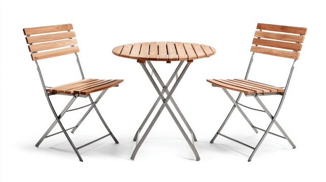 Compact wooden bistro set with folding chairs and round table for outdoor use