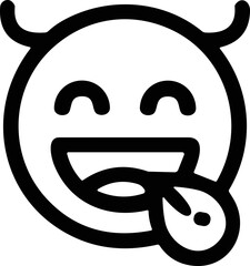 Fototapeta premium Devil Emoji Face Icon with Tongue Sticking Out, Horns, Laughing, Playful, Fun