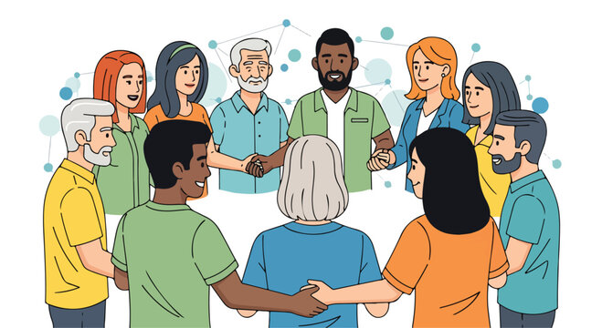 Diverse group of people holding hands in a circle