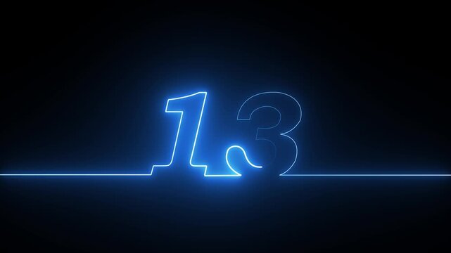 Number thirteen made of glowing blue neon light lines on a dark black background
