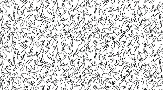 Seamless pattern of abstract dancing stick figures