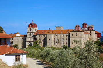 Obraz premium Sacred Patriarchal and Stauropegic Monastery Esphigmenou in Mount Athos, Greece