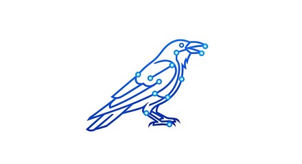 Obraz premium Blue geometric raven outline with digital tech lines.