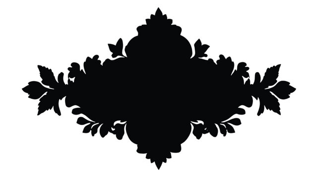 Damask pattern motif presents a bold black silhouette with elaborate foliage details that provides a versatile decorative shape for formal event stationery or graphic design projects.