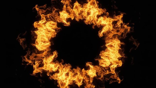 衝撃波のように外側へ高速で広がる炎のリングの俯瞰視点