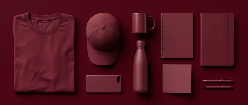 Luxury Burgundy Red Promotional Merchandise Mockup