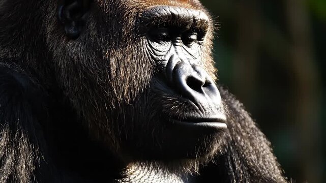 Extreme Macro Profile of a Gorilla Face with Deep Wrinkles and Rich Brown Fur