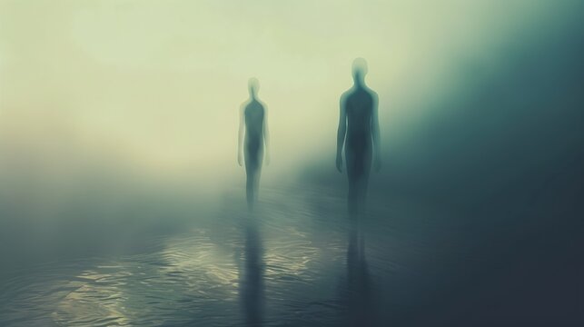 Abstract psychological illustration of blurry silhouetted forms, representing depression, isolation, and inner emotional turmoil.
