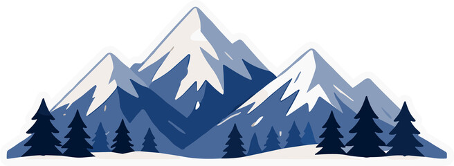 Majestic snow-capped mountains rise above a serene winter forest landscape © Ophelia