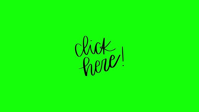 Handwritten Click Here Call to Action on Bright Green Background Minimalist Design
