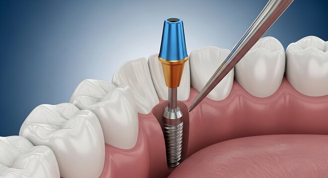 Dental implant insertion into lower jaw with surgical tool