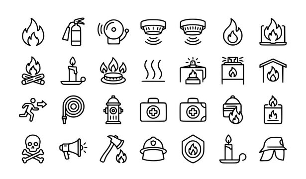 Fire safety icons set