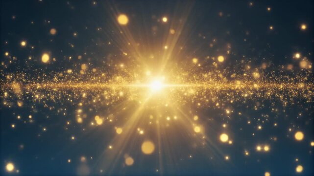 広い青空で輝く太陽に向かって急速に進む視点と黄金のレンズフレア