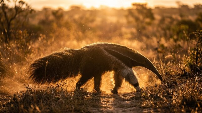 giant anteater backlit glowing fur rim light cerrado
