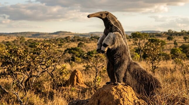 giant anteater standing tall surveying cerrado territory