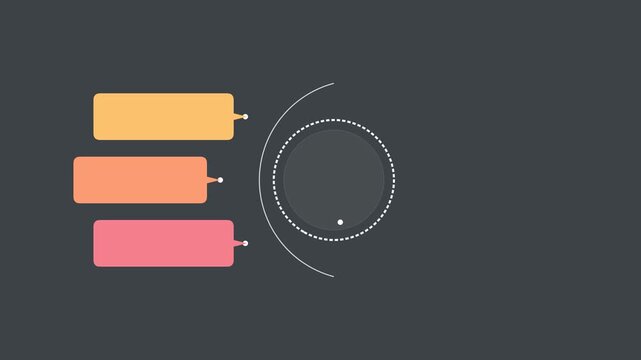 Minimalist infographic ui with animated circular dial and text labels animation