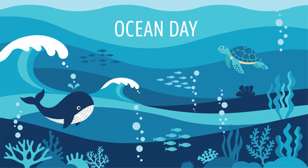 Ocean scene with whale, turtle, fish and coral © Udin