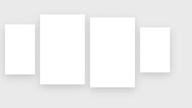 Minimalist blank frames mockup with soft drop shadows on animation white wall