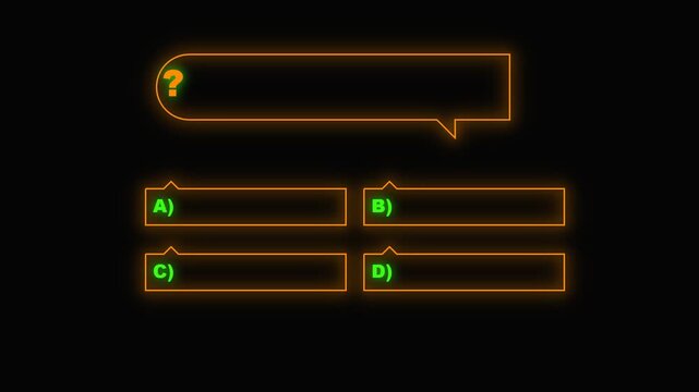 Neon quiz template with multiple choice options and question mark animation
