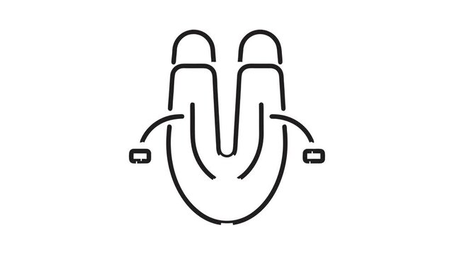 Black U-Shaped Tech Connectivity Outline Icon Animation Line Drawing Reveal and Outro Repeated Cycle Loop - Transparent Background Alpha Channel Included