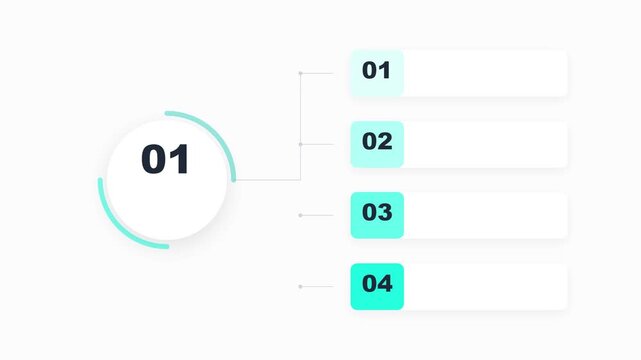 Minimalist infographic process flowchart with animated numbered steps and progress indicators animation
