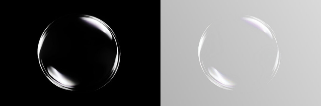 Transparent png of two realistic isolated soap bubbles with glossy reflections and smooth circular shapes perfect overlay for creative design and clean water effects bubble ball air circle sphere