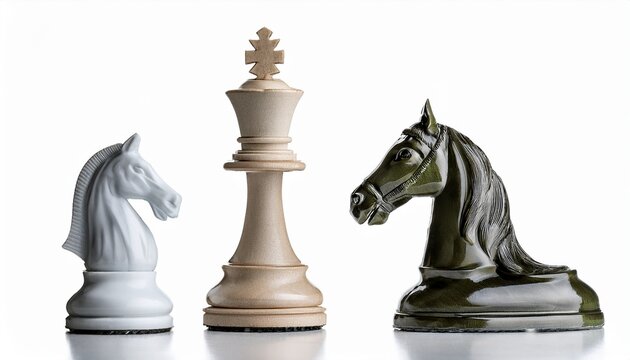 white chess queen and horse isolated on white background