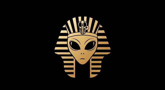 Golden alien pharaoh head with Egyptian striped headdress.