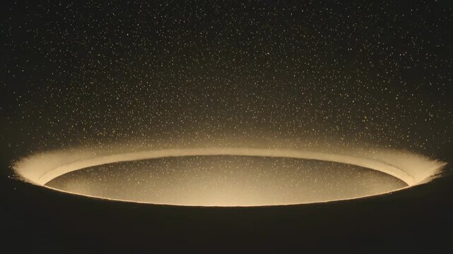 Warming inner glow flooding round basin on stage, spurring specks drifting and halo stabilizing