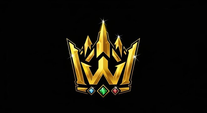 Golden crown logo with gems and W letter.