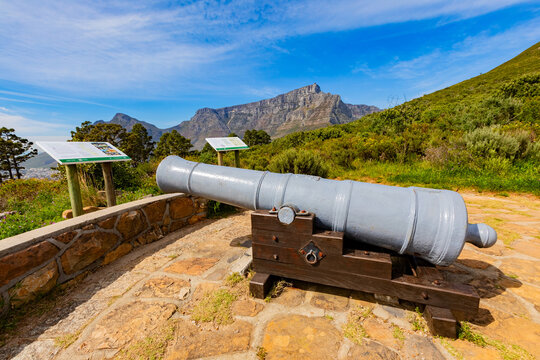 Cannon Artillery fortification on the mountain slopes of Cape Town, South Africa