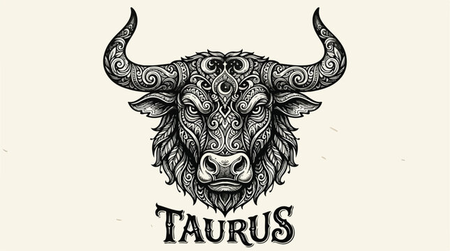 Taurus zodiac bull head with ornate design