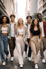 Fototapeta premium Diverse friends enjoying city walk.