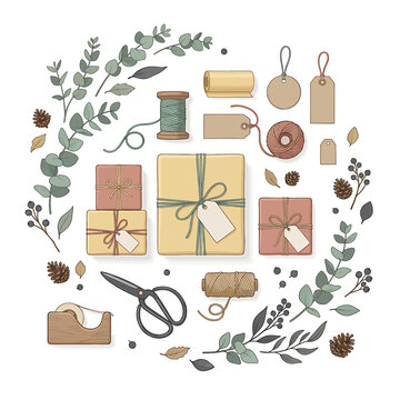 Gift wrapping accessories and ribbons.