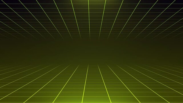 Digital Grid Perspective: An abstract digital grid stretches into the infinite distance, creating a sense of depth and digital space in a neon green hue.