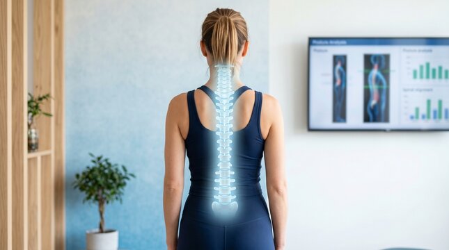 Woman in tank top showing highlighted spine and posture from behind