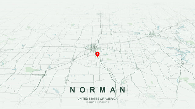 Modern minimalist vector map of Norman, Oklahoma, USA. High-quality scalable illustration of Norman square city grid, South Canadian River waterfront for posters design.