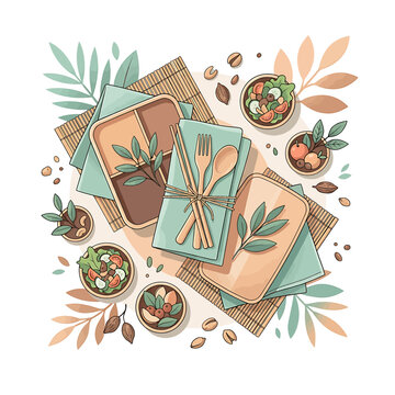 Table Setting with Food and Utensils.