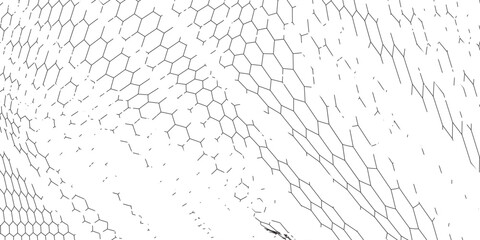 Fishing or soccer net. Repeated hexagon pattern. Black wired mesh texture isolated on white background. Metallic or fabric fence, cage or lattice structure. Vector graphic Illustration. © Musrifah
