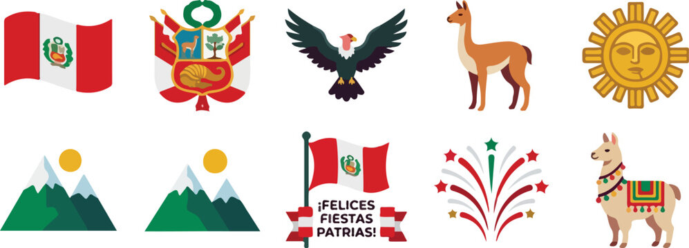 Peru Independence Day and Cultural Symbols Collection