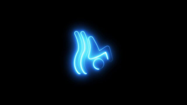 Glowing blue neon of a person doing a handstand or breakdancing move