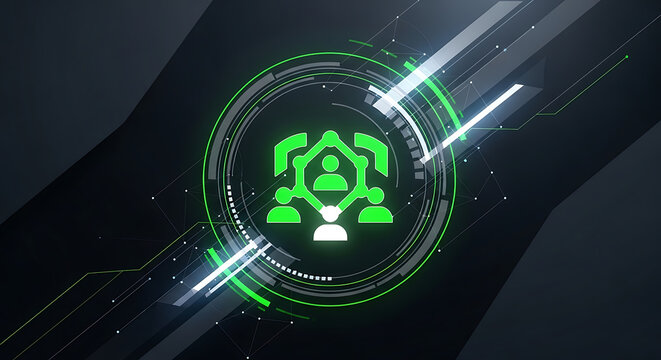 Abstract Technology Network Connection Icon with Digital Futuristic Design Elements