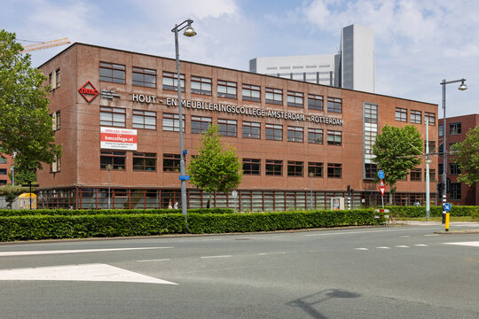 Amsterdam, Netherlands - May 31 2026: Exterior view of the HMC Hout- en Meubileringscollege vocational school building.